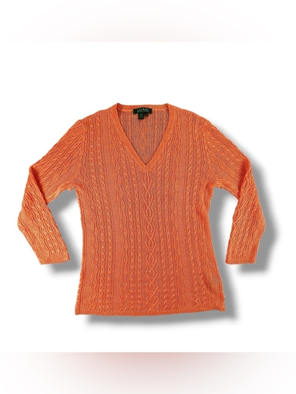 Lauren Ralph Lauren 100% Linen Knit Sweater Size M Lightweight Salmon